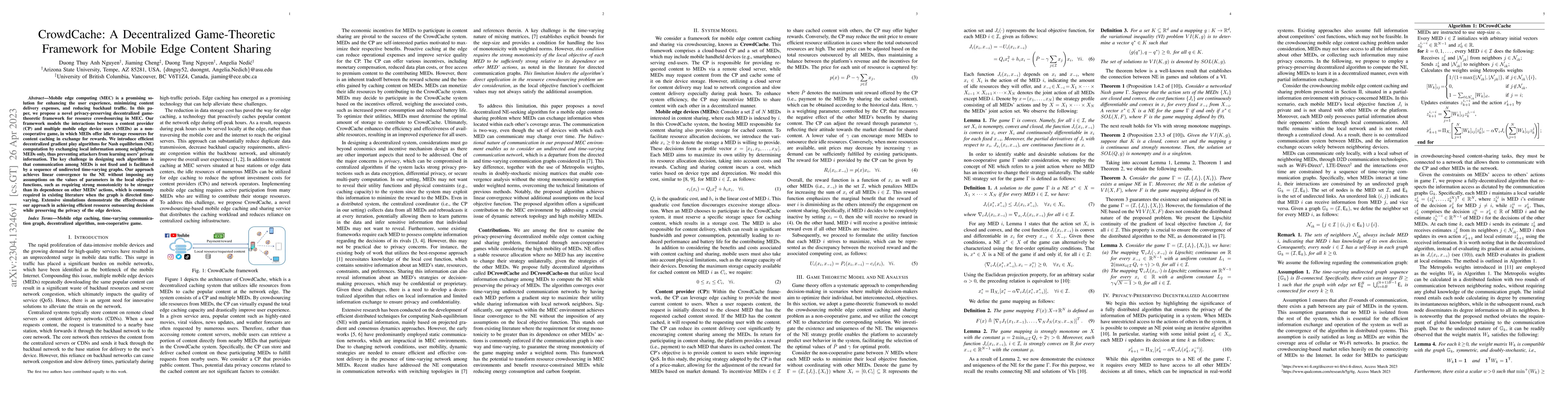 Thumbnail for CrowdCache: A Decentralized Game-Theoretic Framework for Mobile Edge
  Content Sharing