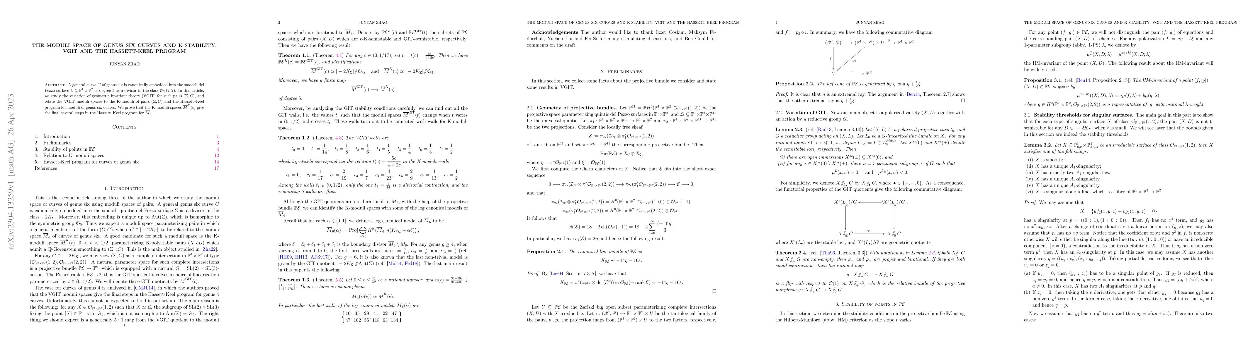 Thumbnail for The Moduli Space of Genus Six Curves and K-stability: VGIT and the
  Hassett-Keel Program