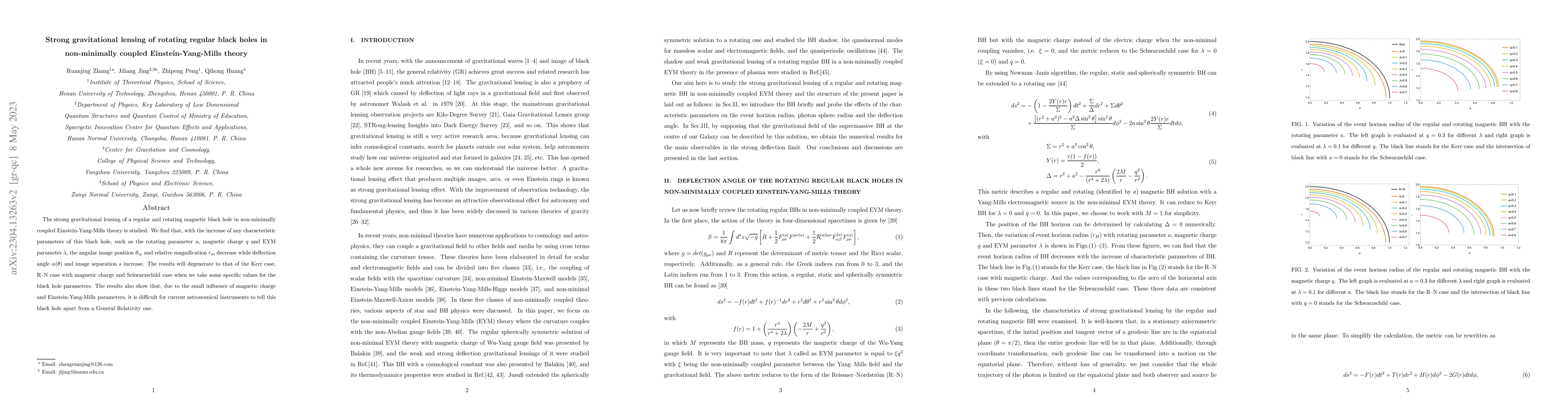 Thumbnail for Strong gravitational lensing of rotating regular black holes in
  non-minimally coupled Einstein-Yang-Mills theory
