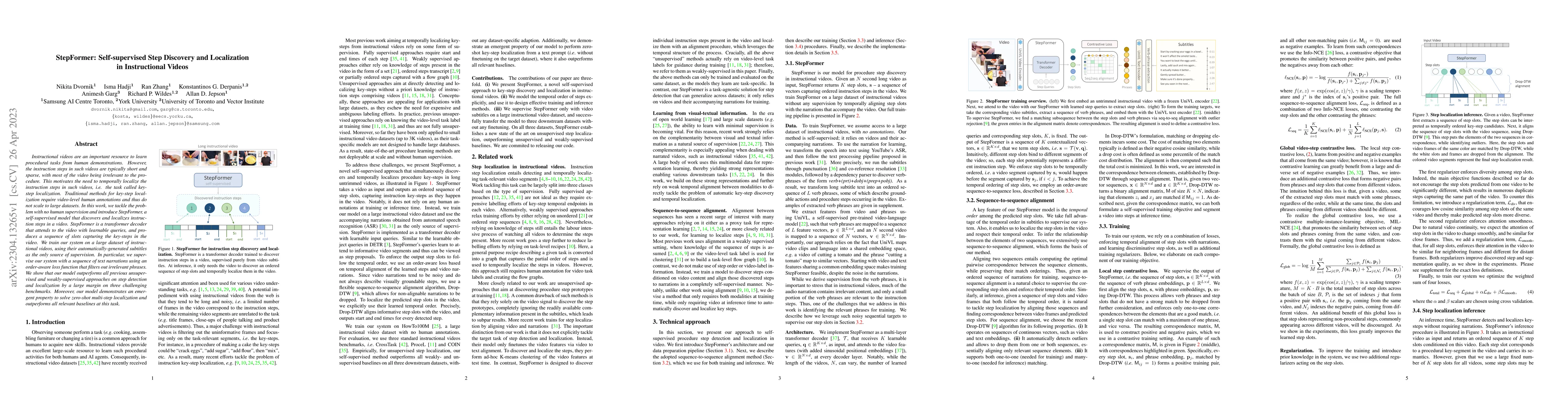 Thumbnail for StepFormer: Self-supervised Step Discovery and Localization in
  Instructional Videos