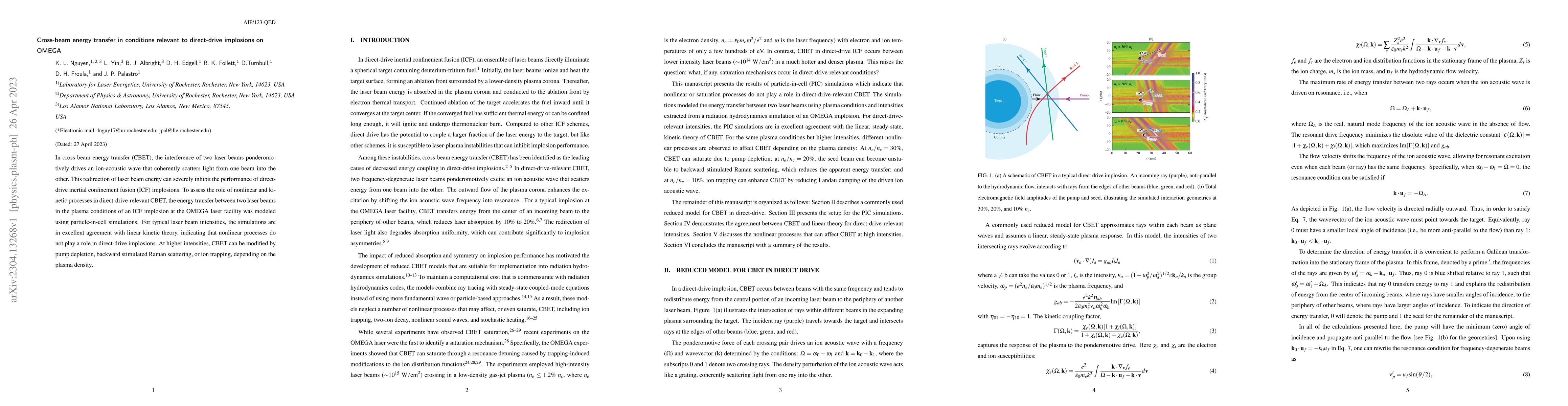 Thumbnail for Cross-beam energy transfer in conditions relevant to direct-drive
  implosions on OMEGA