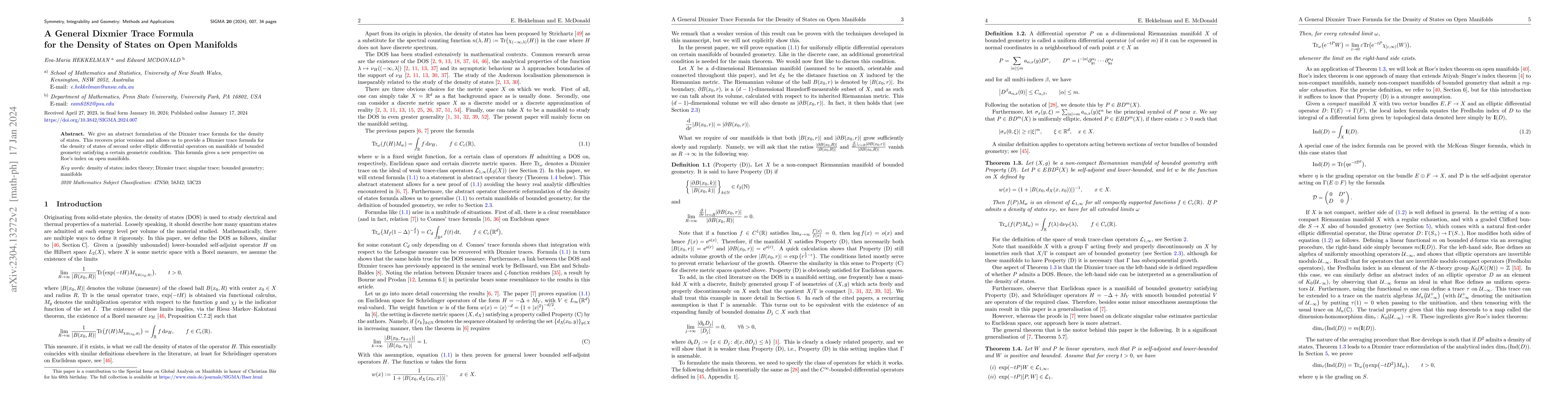 Thumbnail for A General Dixmier Trace Formula for the Density of States on Open
  Manifolds