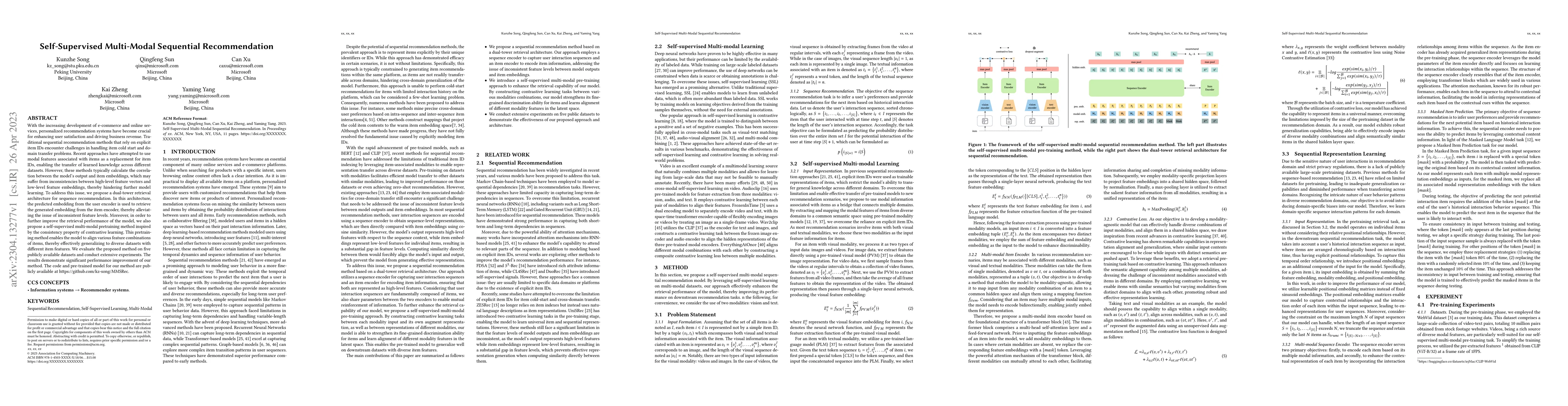 Thumbnail for Self-Supervised Multi-Modal Sequential Recommendation