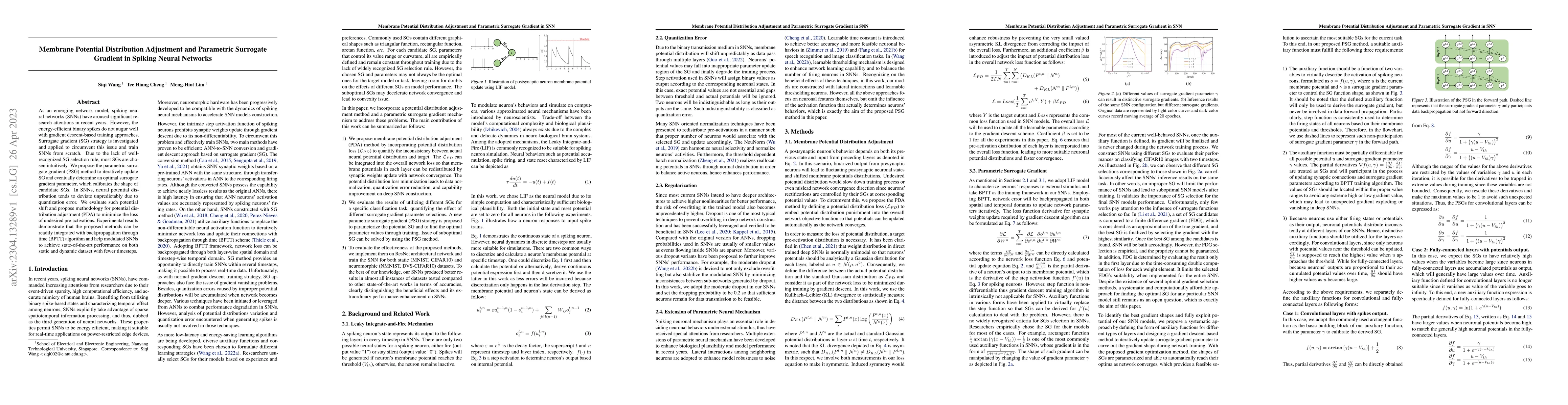 Thumbnail for Membrane Potential Distribution Adjustment and Parametric Surrogate
  Gradient in Spiking Neural Networks
