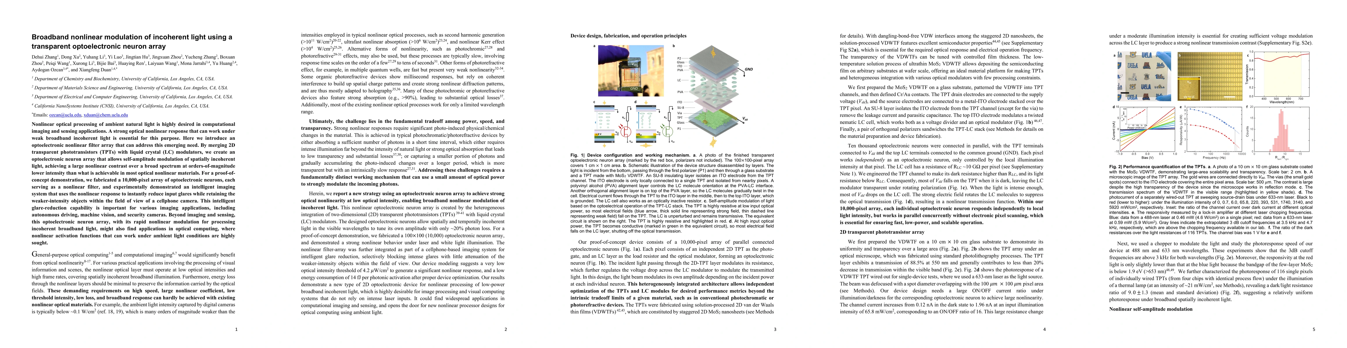 Thumbnail for Broadband nonlinear modulation of incoherent light using a transparent
  optoelectronic neuron array