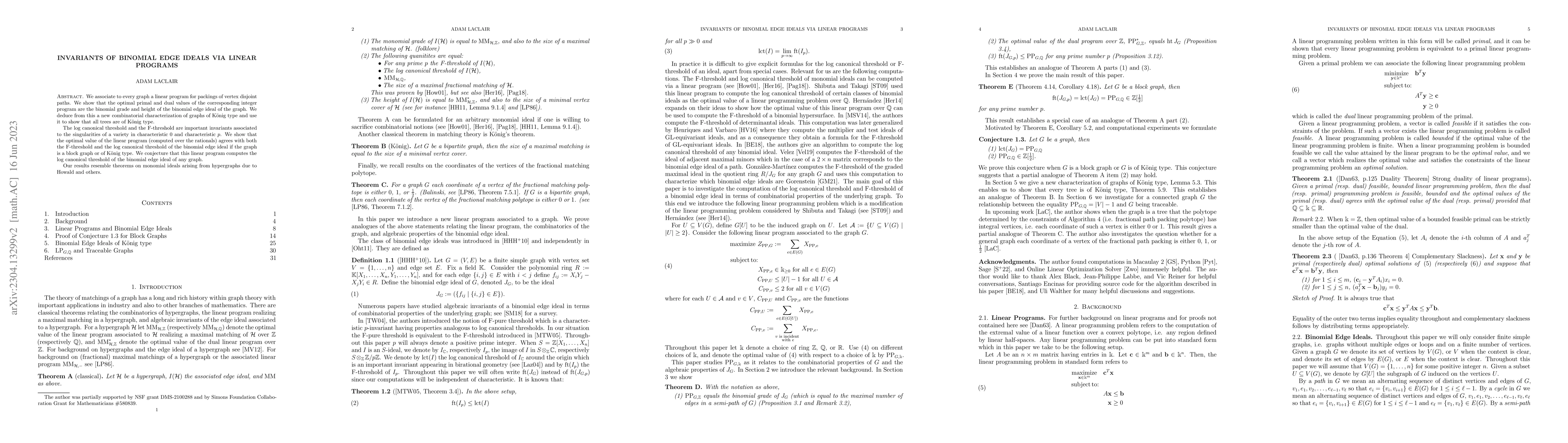 Thumbnail for Invariants of Binomial Edge Ideals via Linear Programs