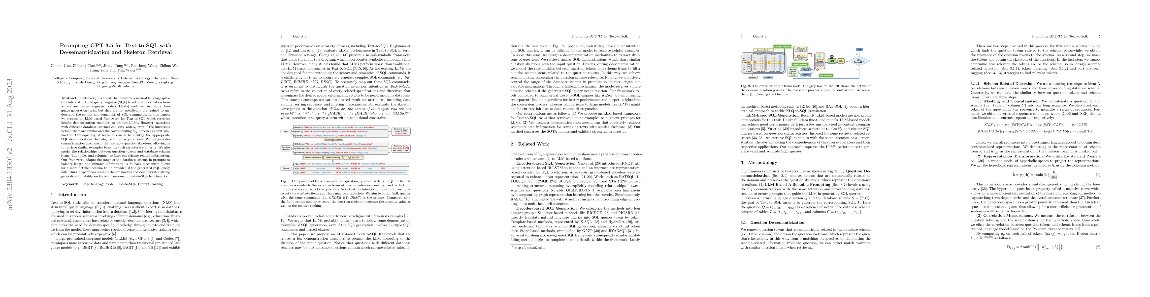 Thumbnail for Prompting GPT-3.5 for Text-to-SQL with De-semanticization and Skeleton
  Retrieval