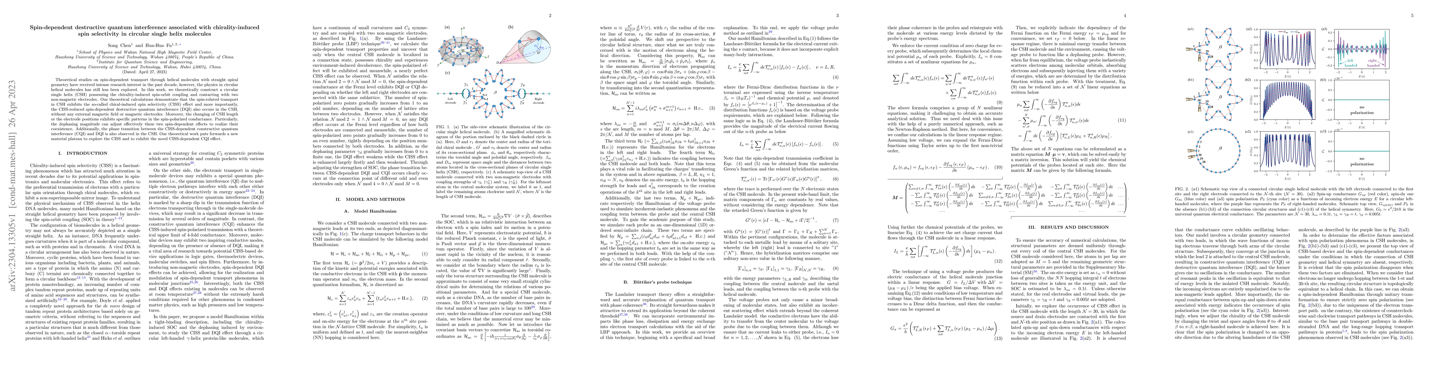 Thumbnail for Spin-dependent Destructive Quantum Interference Associated with
  Chirality-induced Spin Selectivity in Circular Single Helix Molecules
