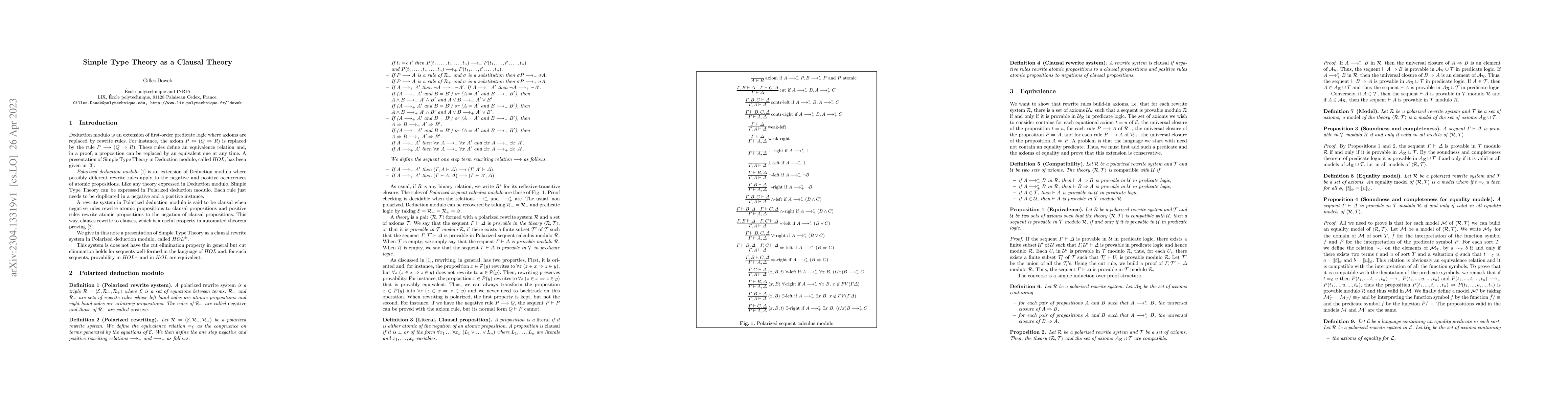Thumbnail for Simple Type Theory as a Clausal Theory