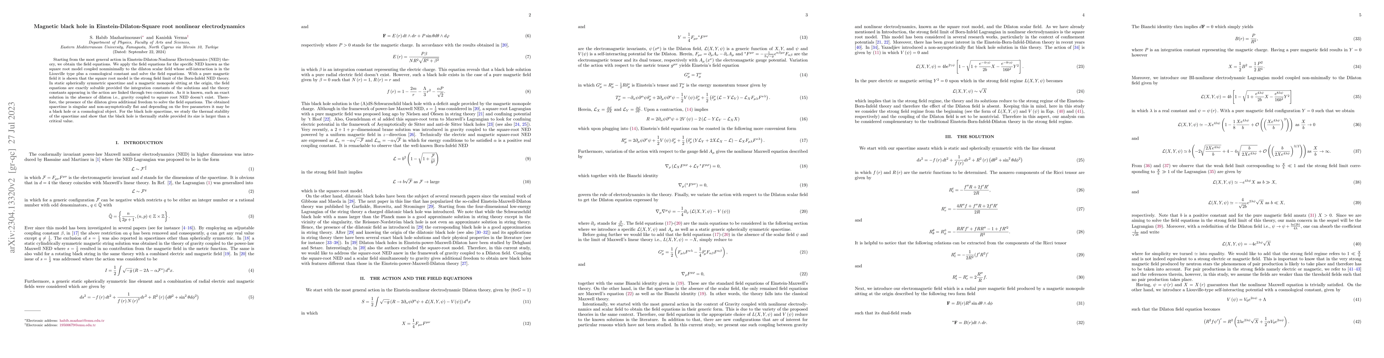 Thumbnail for Magnetic black hole in Einstein-Dilaton-Square root nonlinear
  electrodynamics