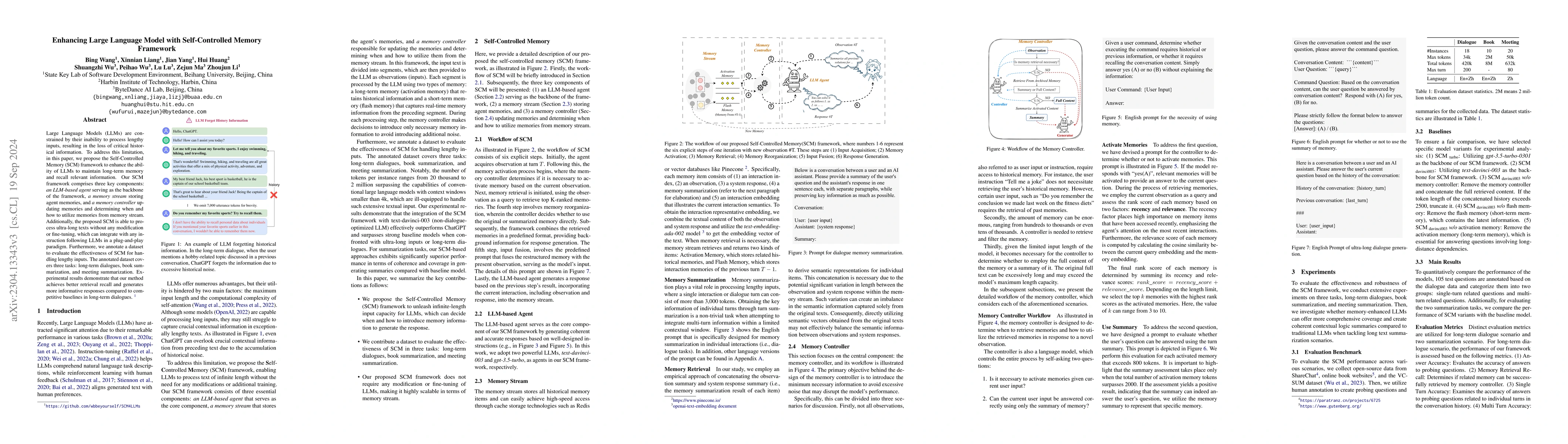 Thumbnail for Enhancing Large Language Model with Self-Controlled Memory Framework