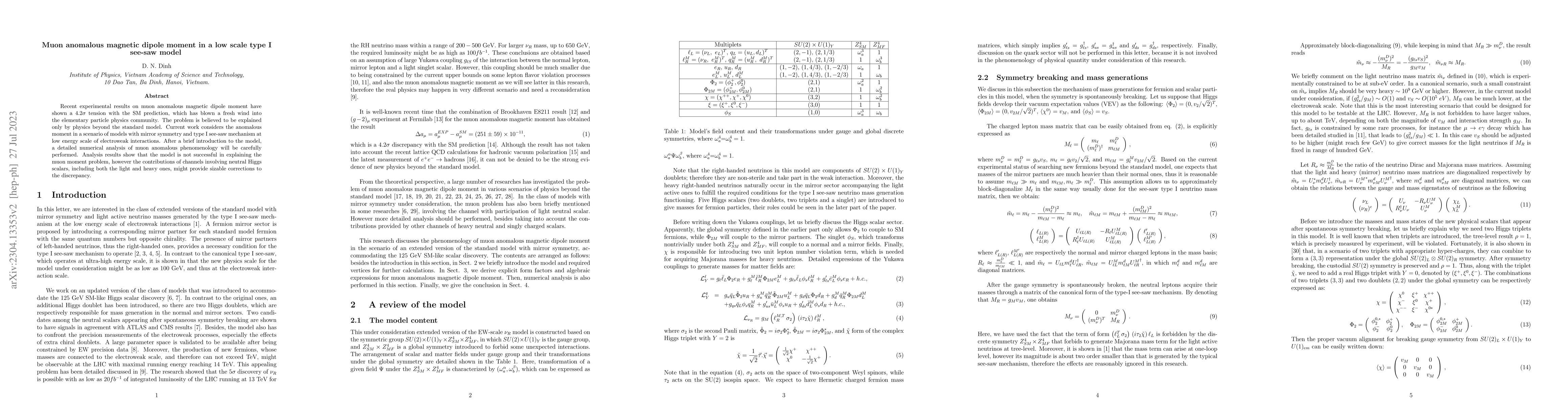 Thumbnail for Muon anomalous magnetic dipole moment in a low scale type I see-saw
  model
