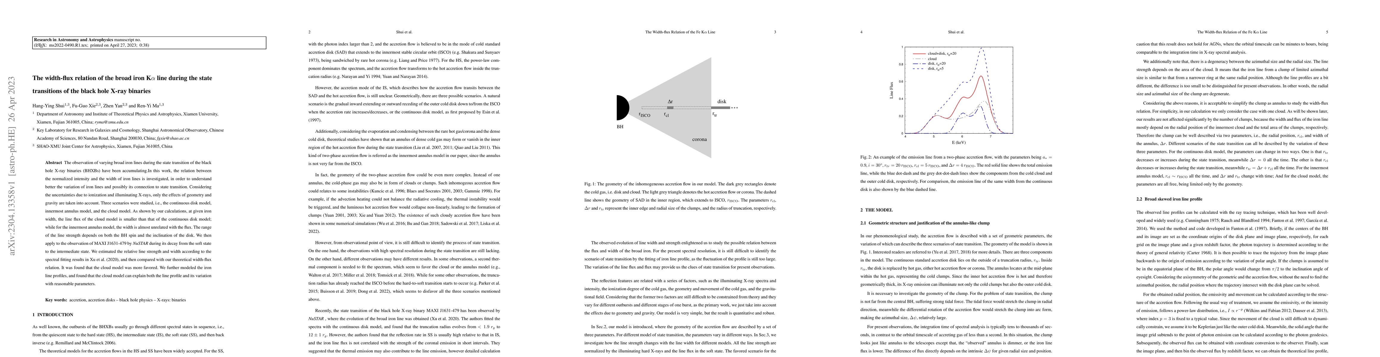 Thumbnail for The width-flux relation of the broad iron line during the state
  transition of the black hole X-ray binaries
