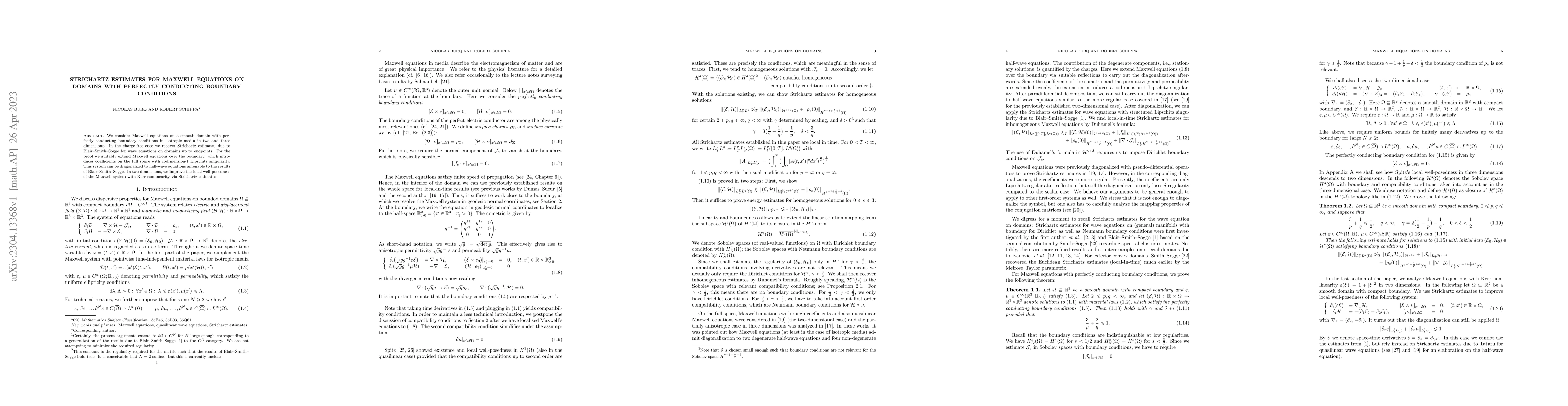 Thumbnail for Strichartz estimates for Maxwell equations on domains with perfectly
  conducting boundary conditions