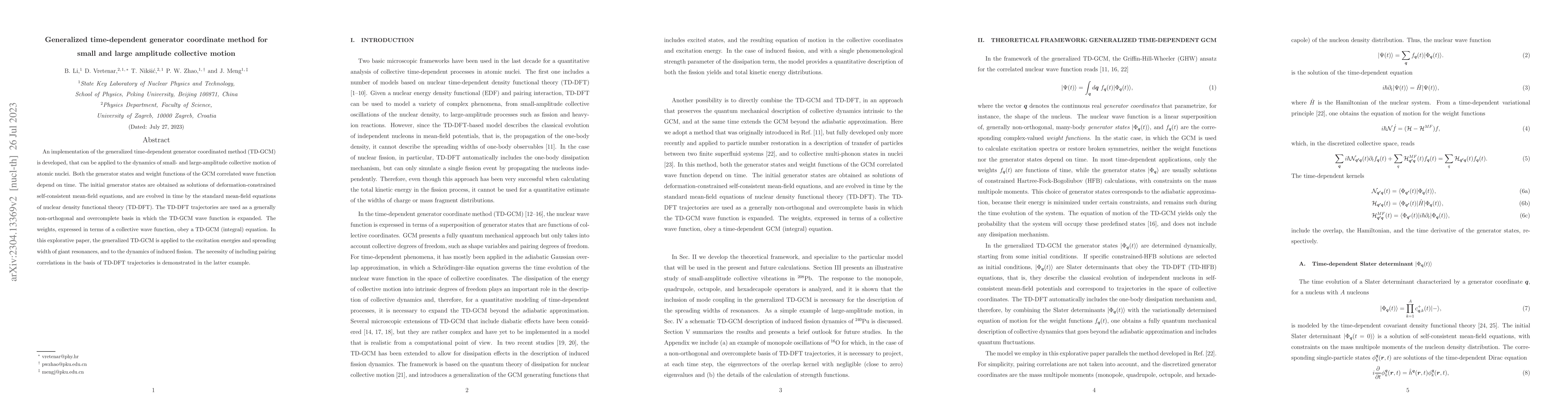 Thumbnail for Generalized time-dependent generator coordinate method for small and
  large amplitude collective motion