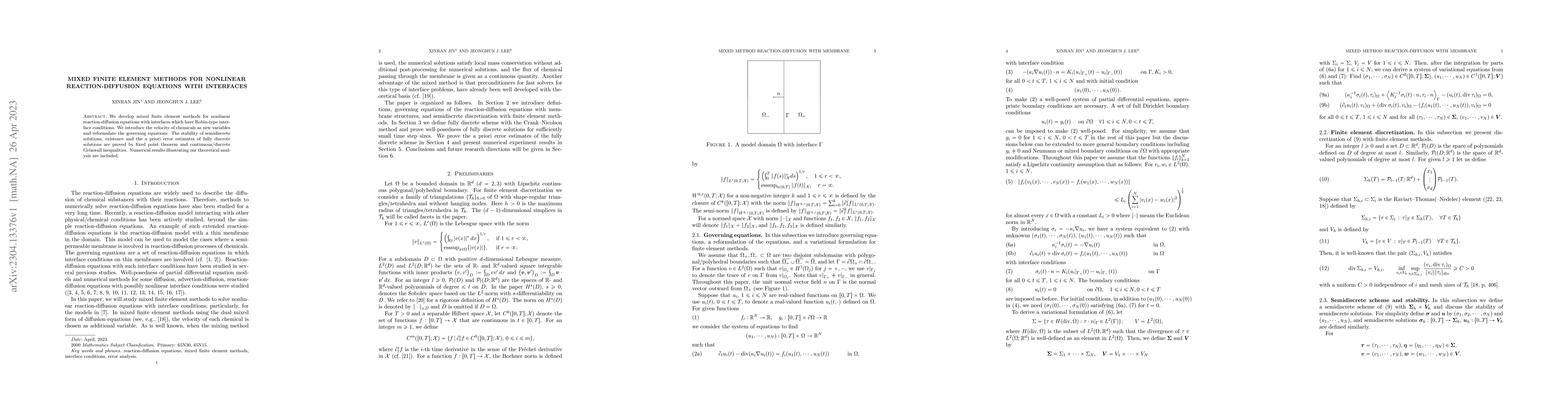Thumbnail for Mixed finite element methods for nonlinear reaction-diffusion equations
  with interfaces