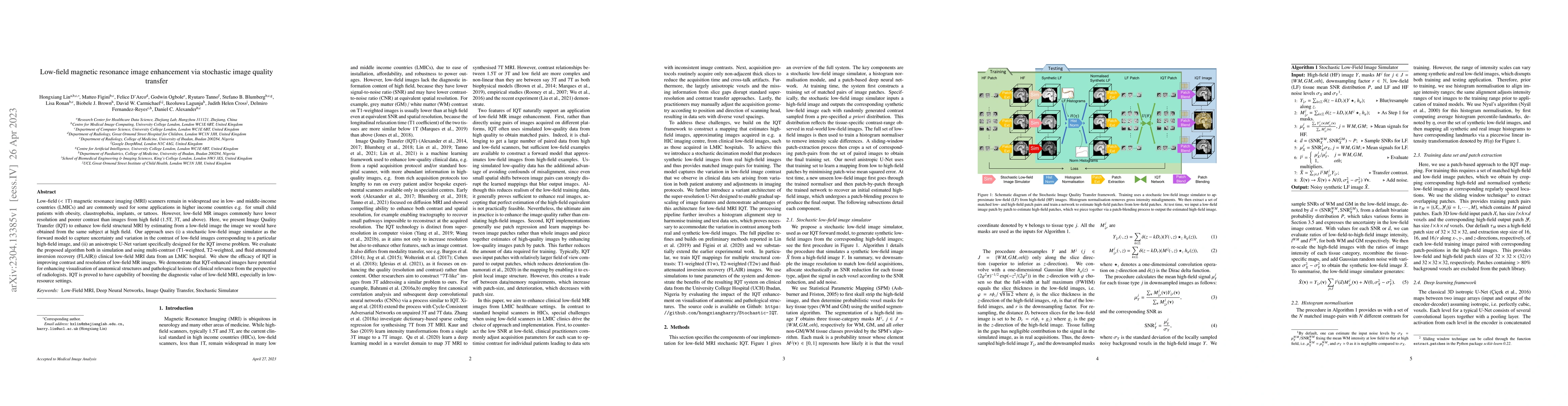 Thumbnail for Low-field magnetic resonance image enhancement via stochastic image
  quality transfer