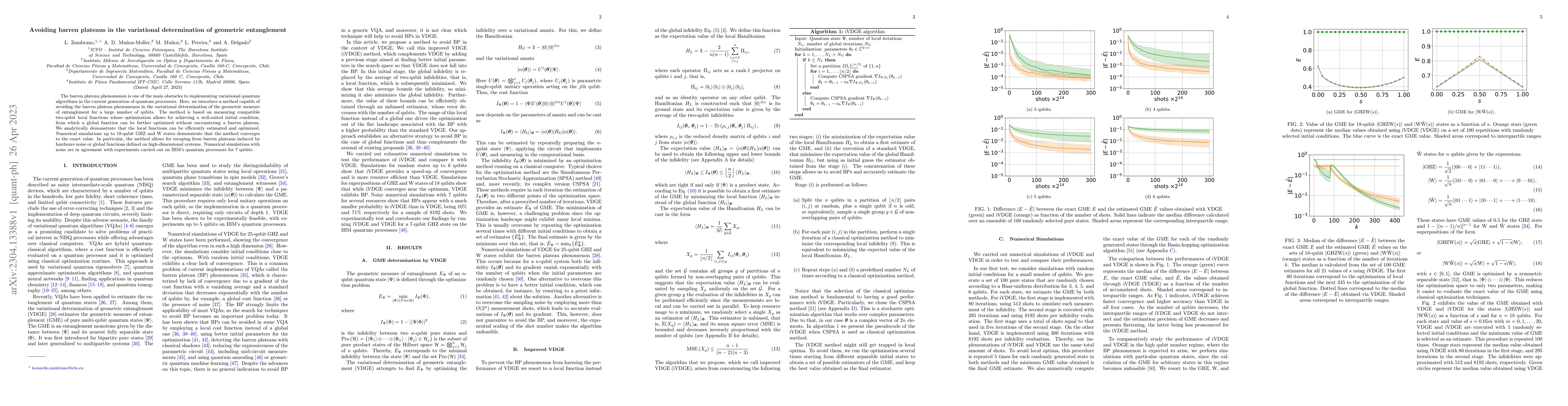 Thumbnail for Avoiding barren plateaus in the variational determination of geometric
  entanglement