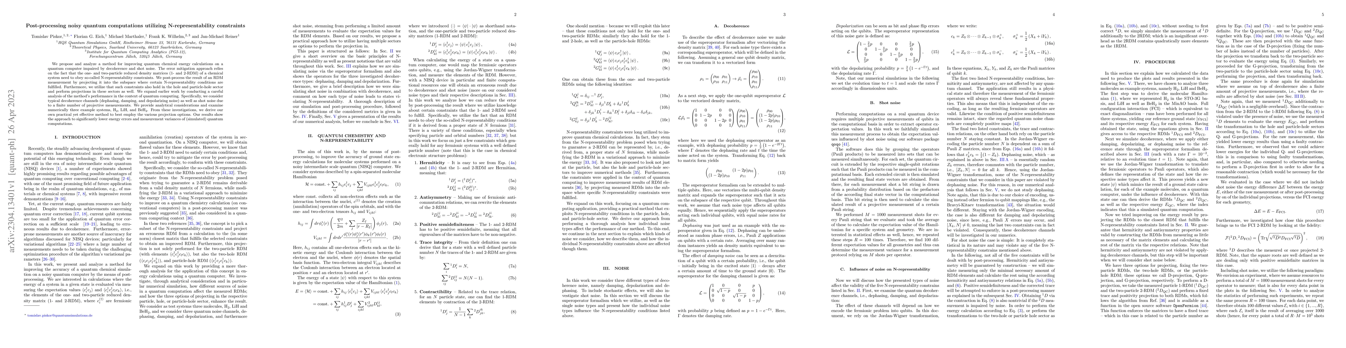 Thumbnail for Post-processing noisy quantum computations utilizing N-representability
  constraints
