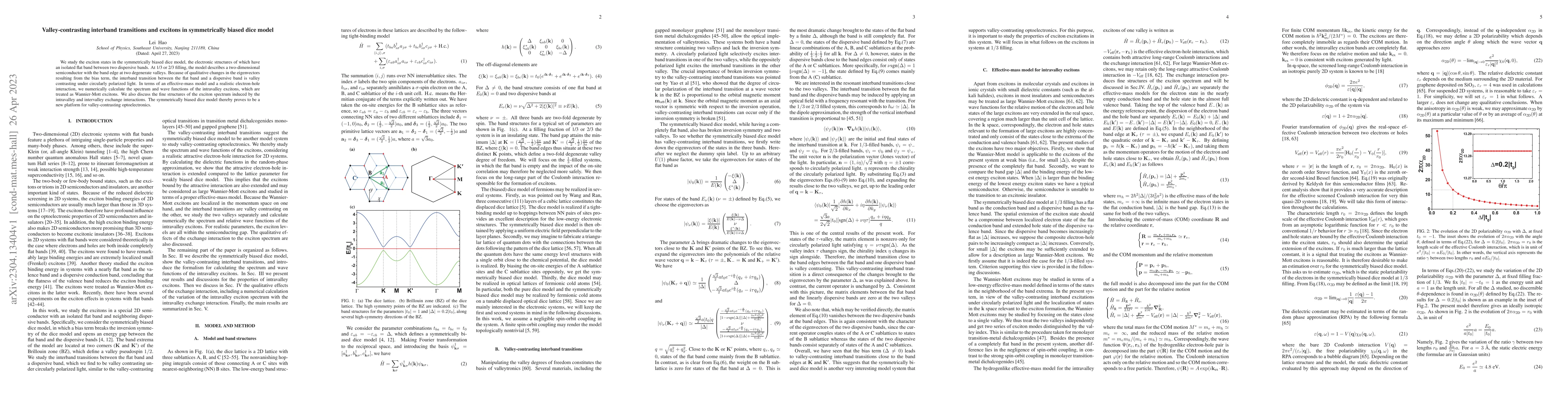Thumbnail for Valley-contrasting interband transitions and excitons in symmetrically
  biased dice model
