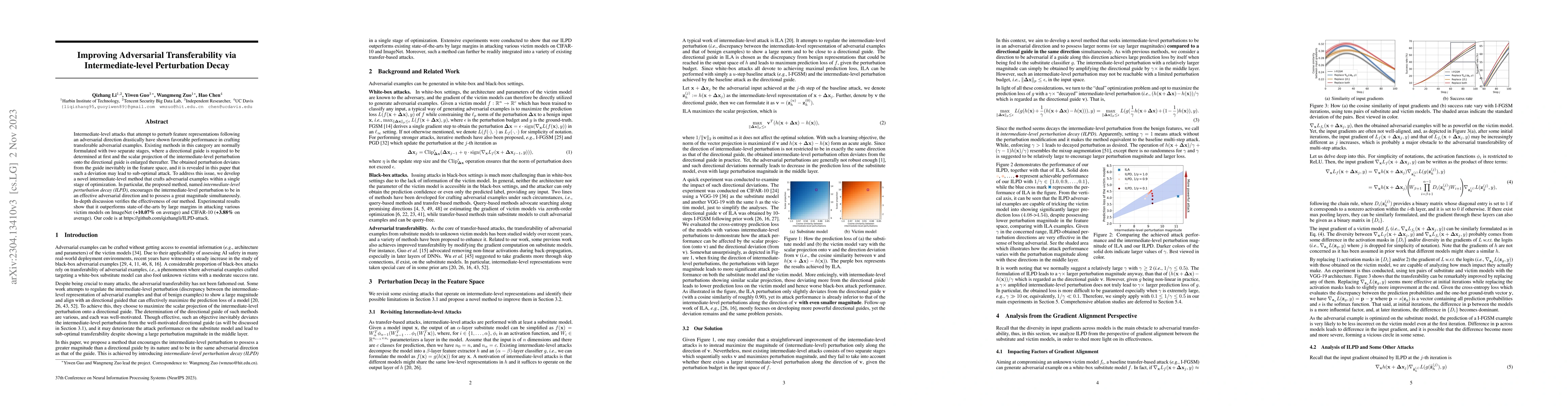 Thumbnail for Improving Adversarial Transferability via Intermediate-level
  Perturbation Decay