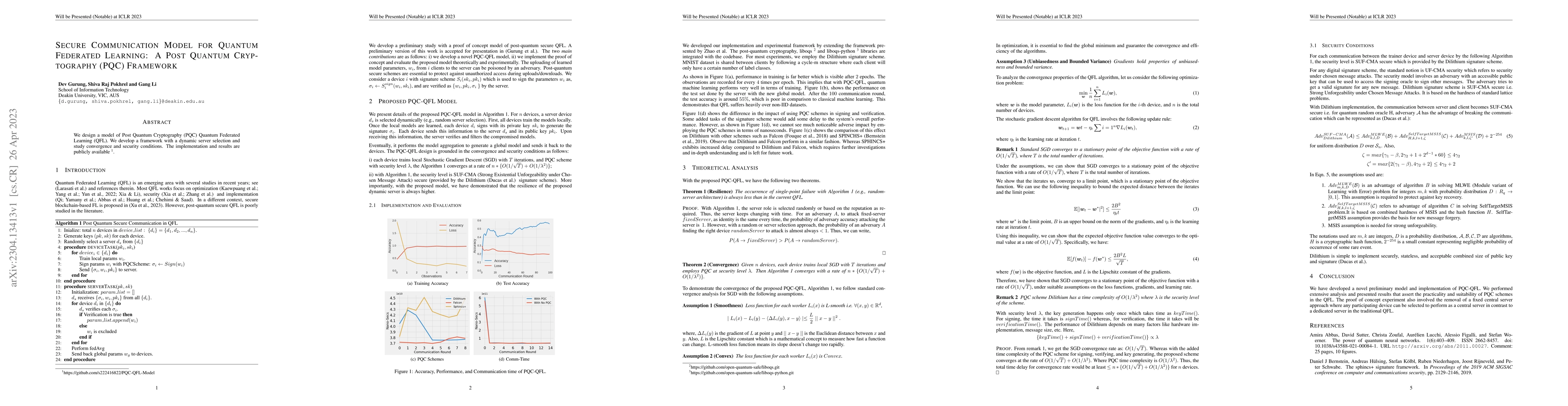 Thumbnail for Secure Communication Model For Quantum Federated Learning: A Post
  Quantum Cryptography (PQC) Framework