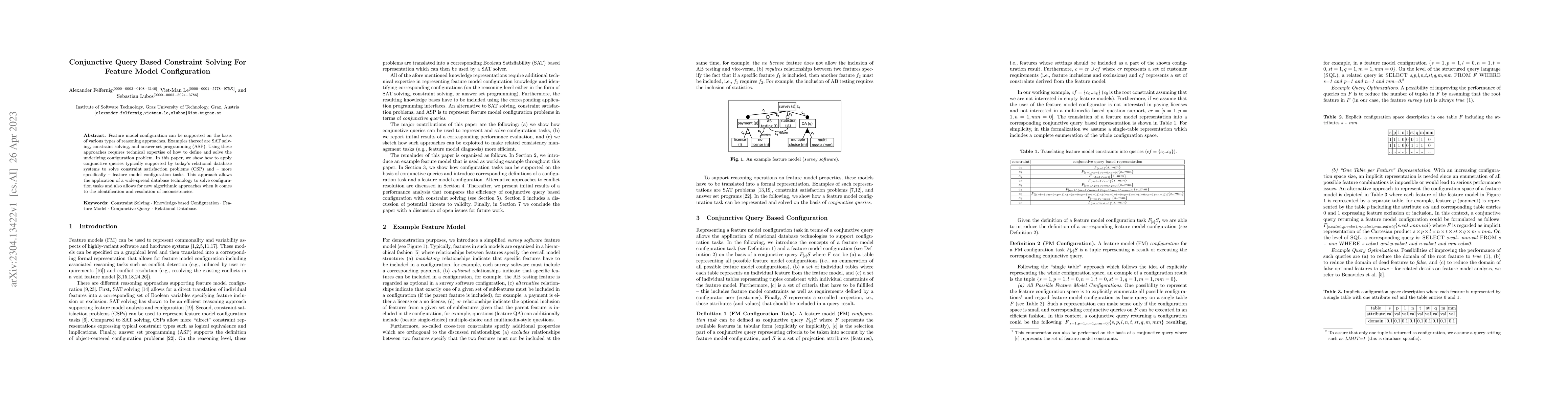 Thumbnail for Conjunctive Query Based Constraint Solving For Feature Model
  Configuration