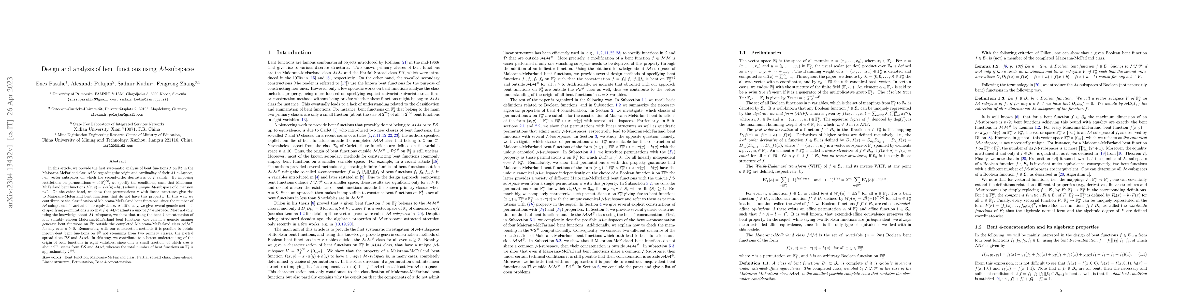Thumbnail for Design and analysis of bent functions using $\mathcal{M}$-subspaces