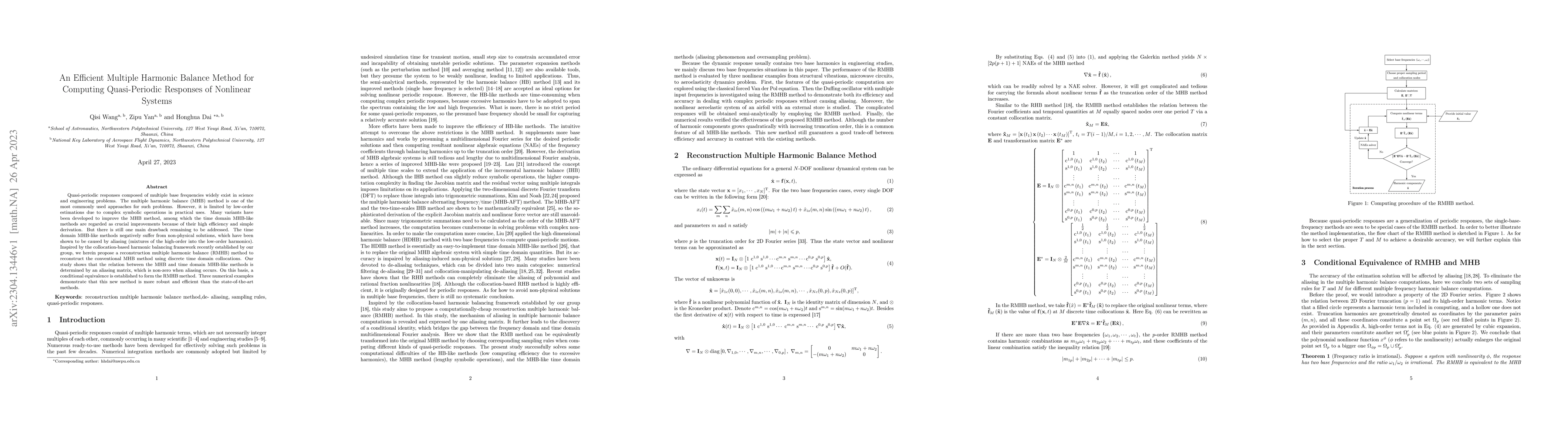 Thumbnail for An efficient multiple harmonic balance method for computing
  quasi-periodic responses of nonlinear systems