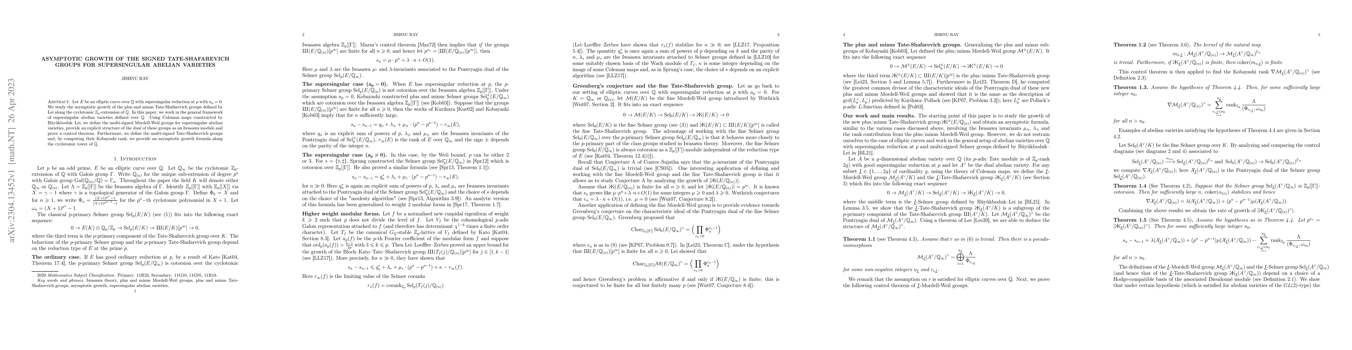 Thumbnail for Asymptotic growth of the signed Tate-Shafarevich groups for
  supersingular abelian varieties