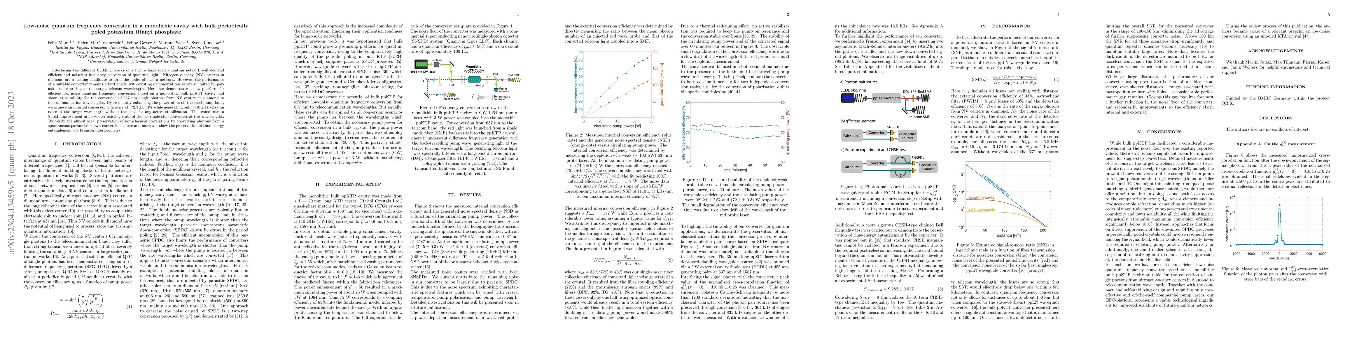 Thumbnail for Low-noise quantum frequency conversion in a monolithic cavity with bulk
  periodically poled potassium titanyl phosphate