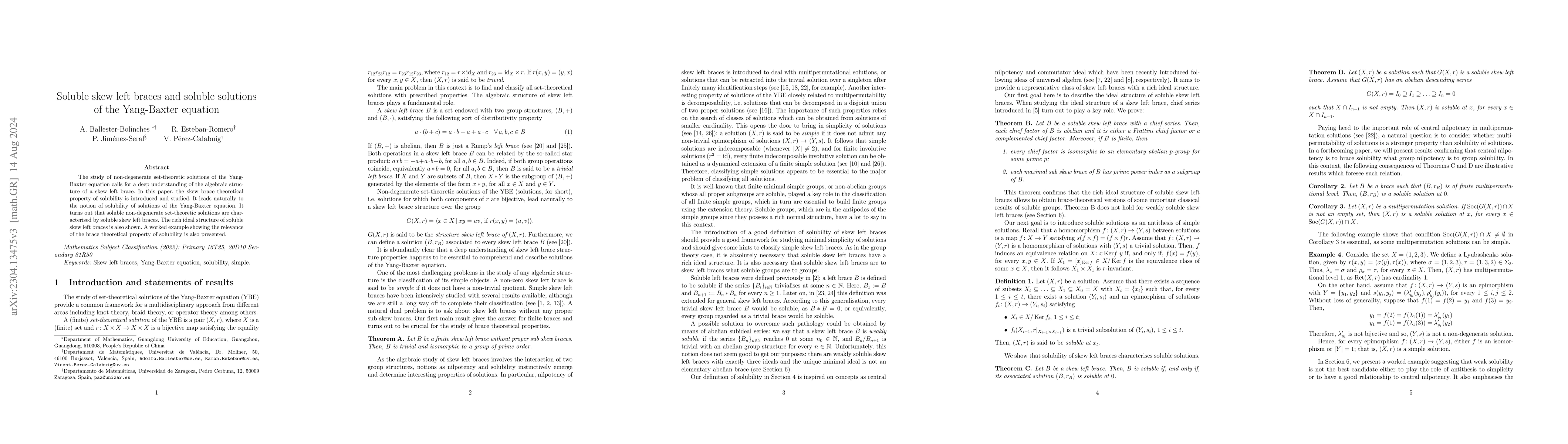 Thumbnail for Soluble skew left braces and soluble solutions of the Yang-Baxter
  equation
