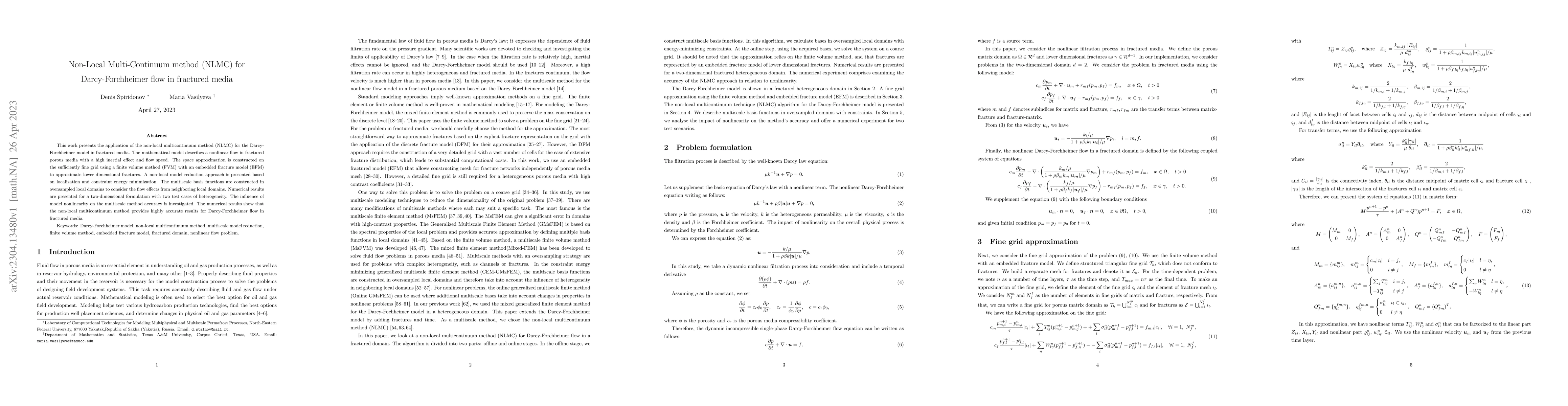 Thumbnail for Non-Local Multi-Continuum method (NLMC) for Darcy-Forchheimer flow in
  fractured media