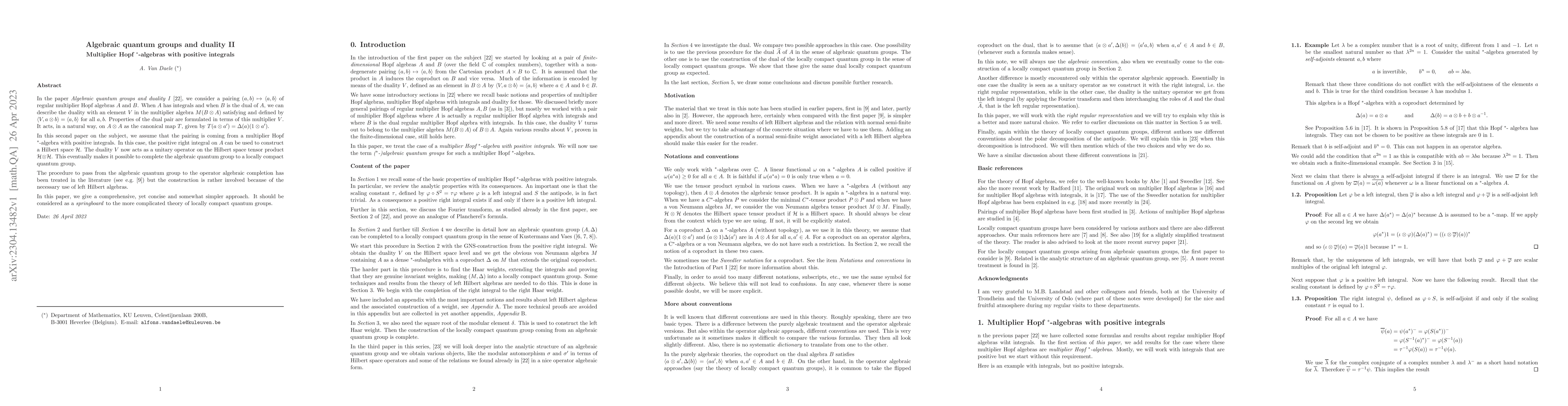 Thumbnail for Algebraic quantum groups and duality II. Multiplier Hopf *-algebras with
  positive integrals