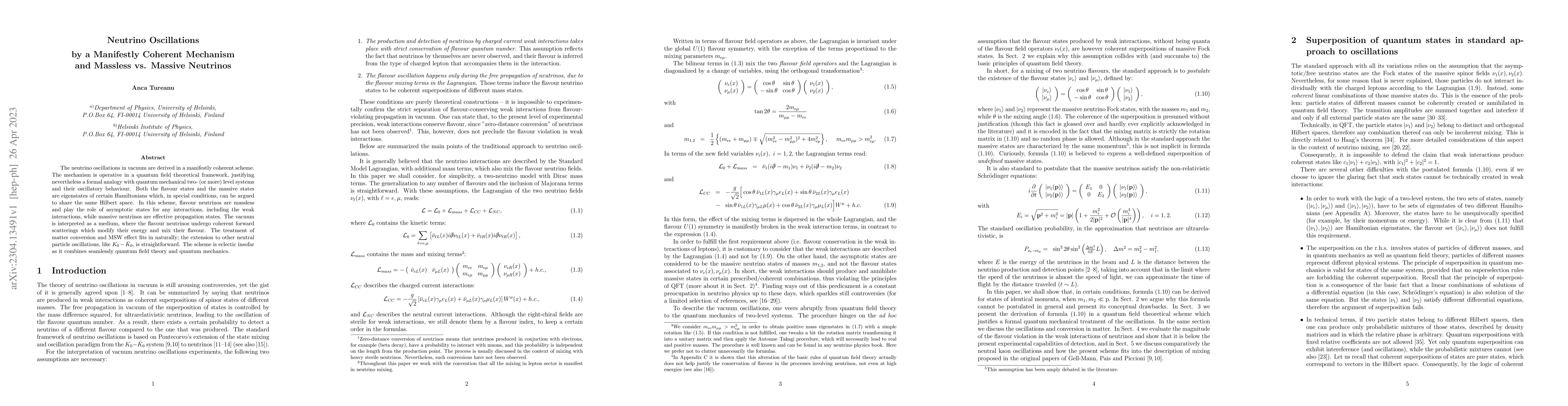 Thumbnail for Neutrino Oscillations by a Manifestly Coherent Mechanism and Massless
  vs. Massive Neutrinos
