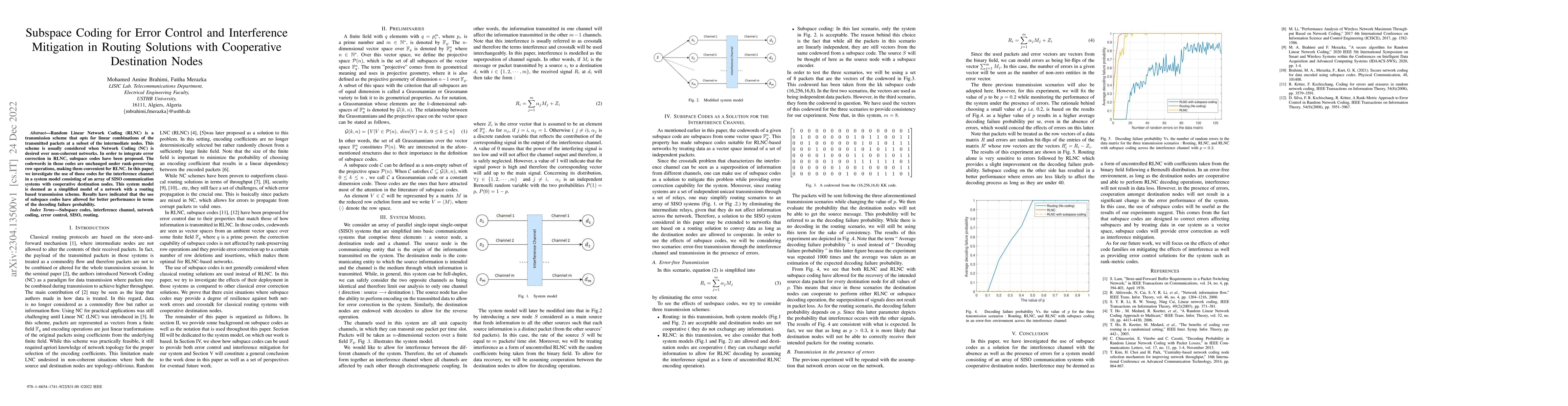 Thumbnail for Subspace Coding for Error Control and Interference Mitigation in Routing
  Solutions with Cooperative Destination Nodes
