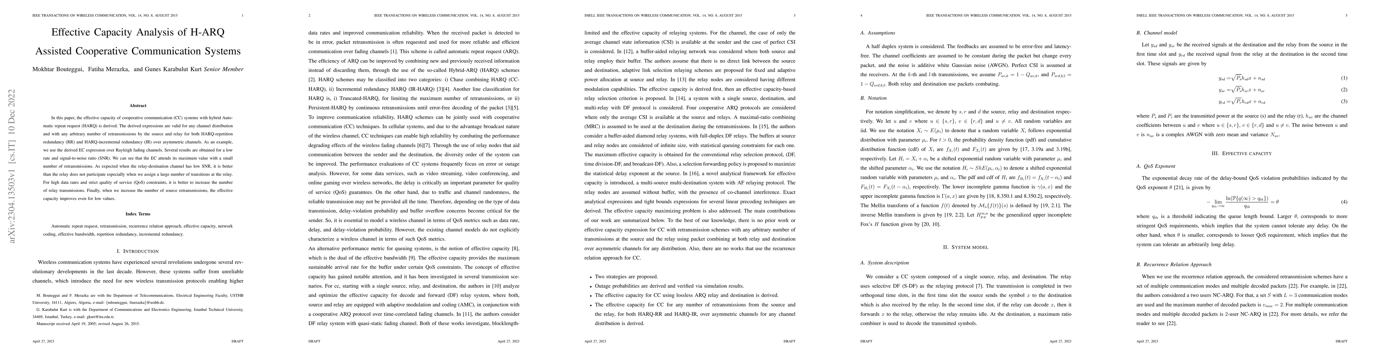 Thumbnail for Effective Capacity Analysis of H-ARQ Assisted Cooperative Communication
  Systems