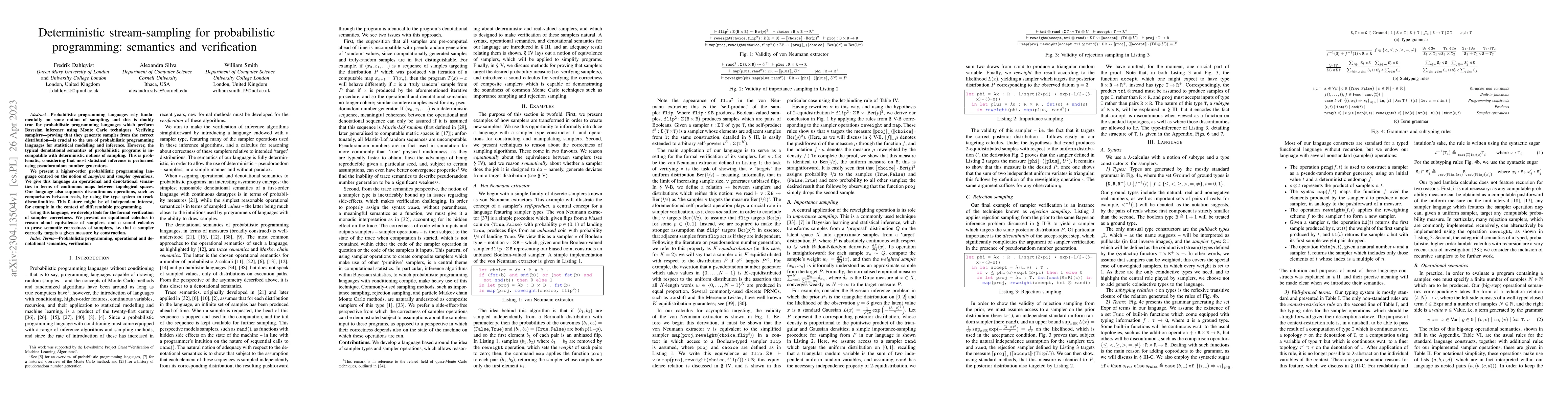 Thumbnail for Deterministic stream-sampling for probabilistic programming: semantics
  and verification