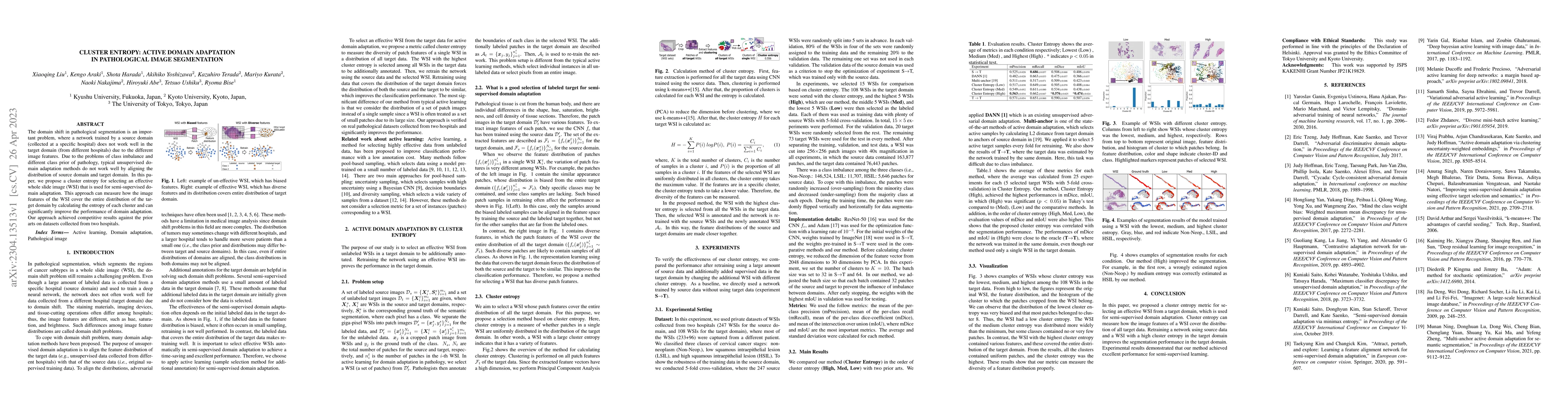 Thumbnail for Cluster Entropy: Active Domain Adaptation in Pathological Image
  Segmentation