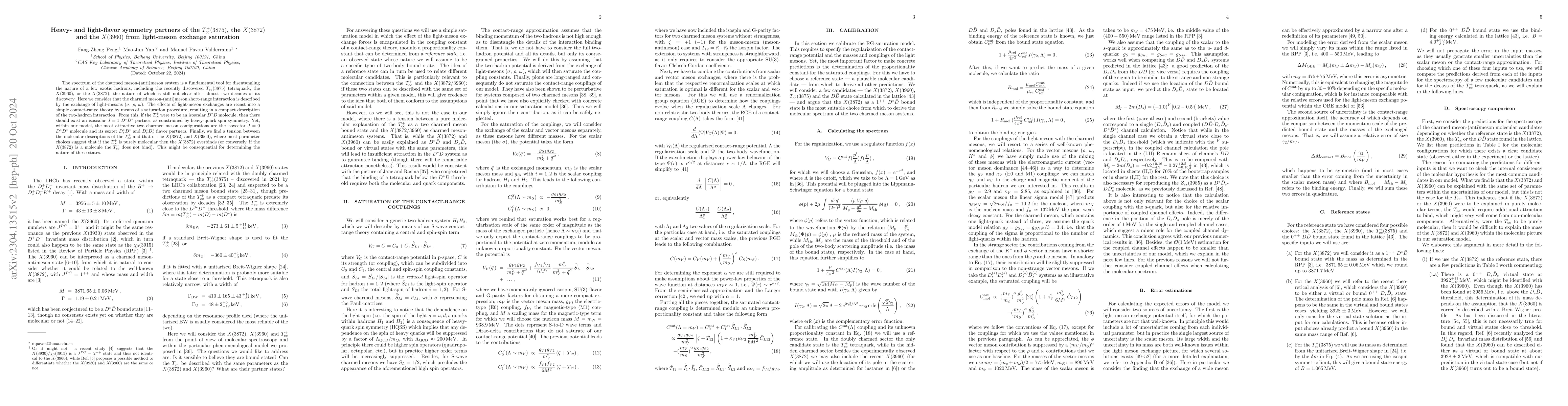 Thumbnail for Heavy- and light-flavor symmetry partners of the $T_{cc}^+(3875)$, the
  $X(3872)$ and the $X(3960)$ from light-meson exchange saturation