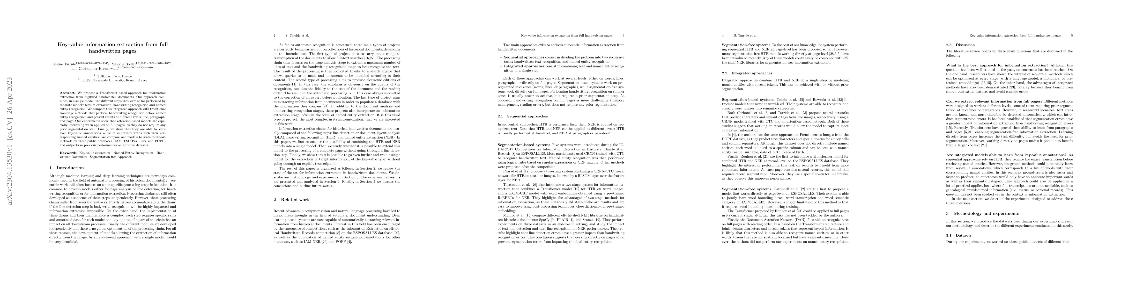 Thumbnail for Key-value information extraction from full handwritten pages
