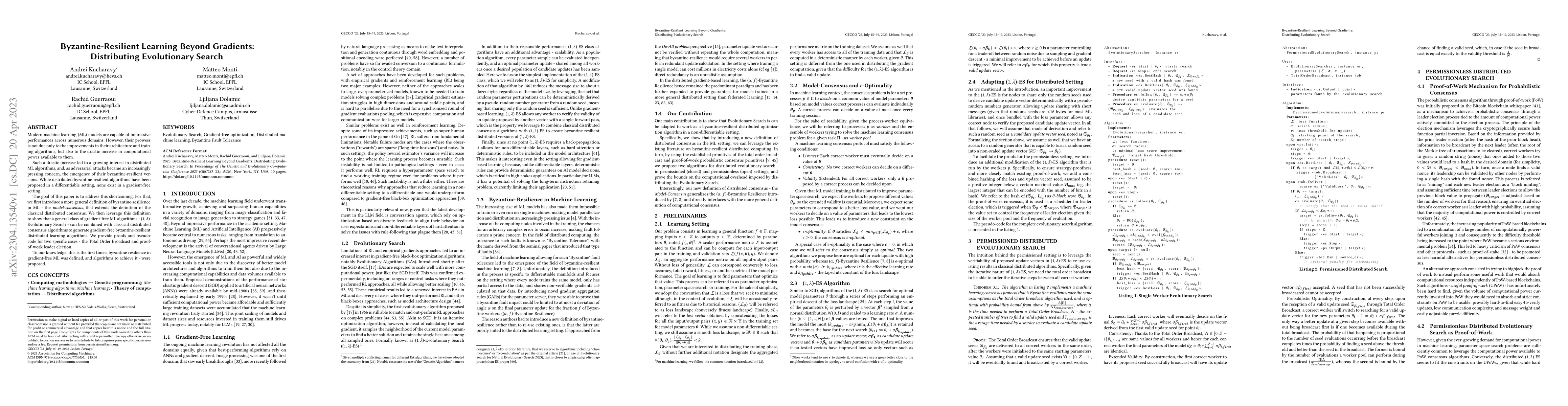 Thumbnail for Byzantine-Resilient Learning Beyond Gradients: Distributing Evolutionary
  Search