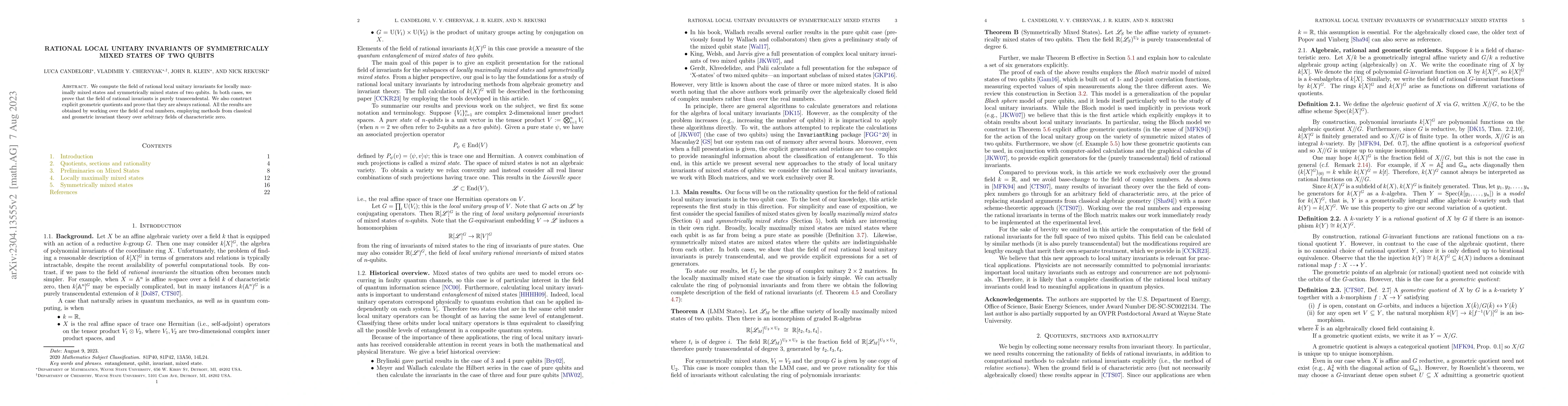 Thumbnail for Rational Local Unitary Invariants of Symmetrically Mixed States of Two
  Qubits