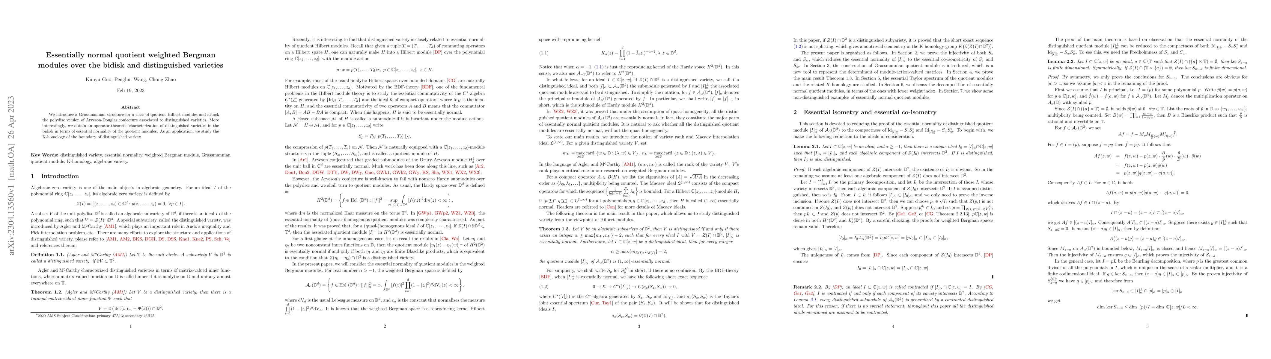 Thumbnail for Essentially normal quotient weighted Bergman modules over the bidisk and
  distinguished varieties
