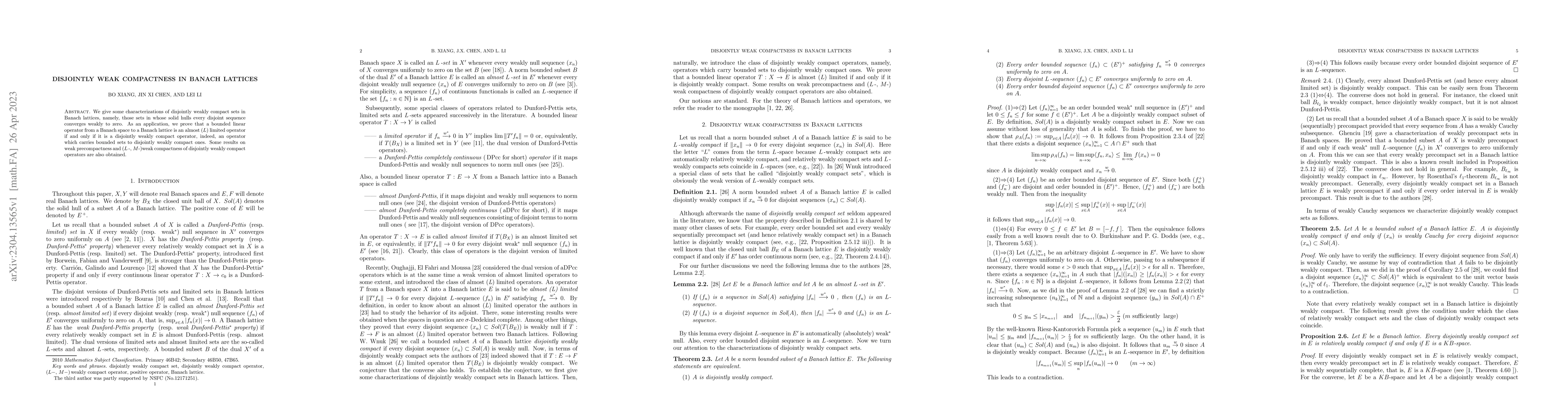 Thumbnail for Disjointly Weak Compactness in Banach Lattices