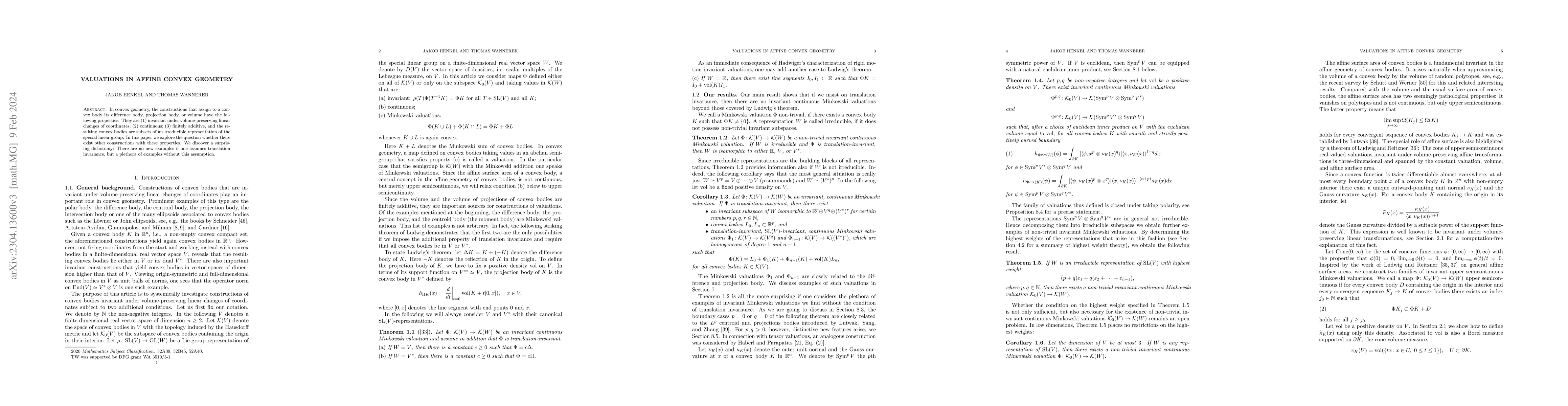 Thumbnail for Valuations in affine convex geometry