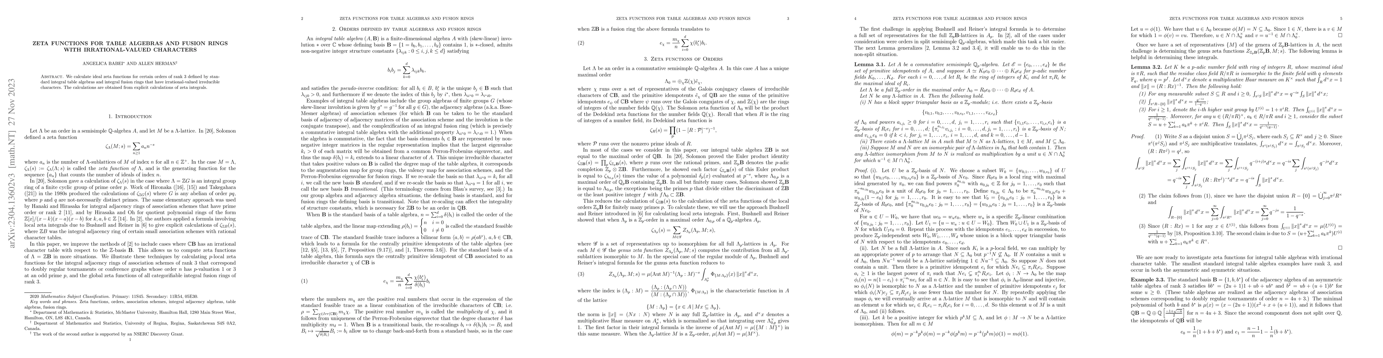 Thumbnail for Zeta functions for table algebras and fusion rings with
  irrational-valued characters