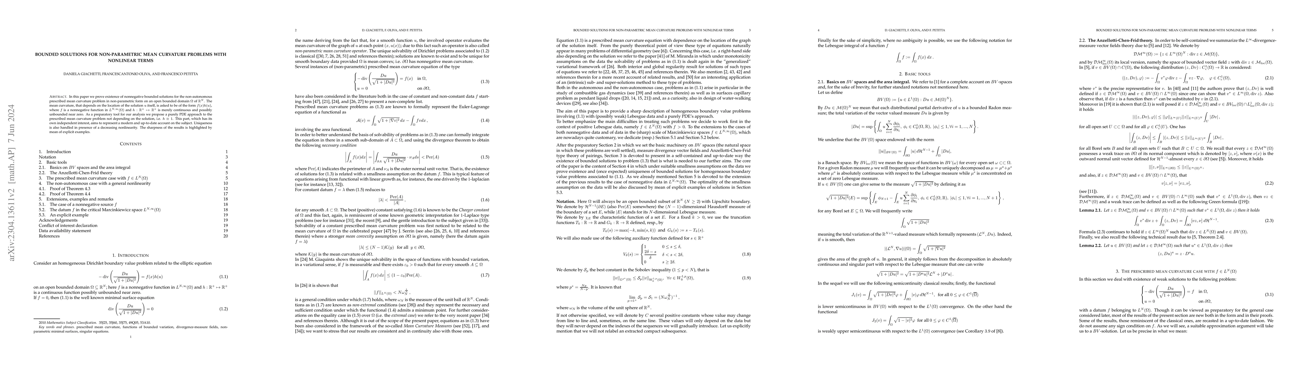 Thumbnail for Bounded solutions for non-parametric mean curvature problems with
  nonlinear terms