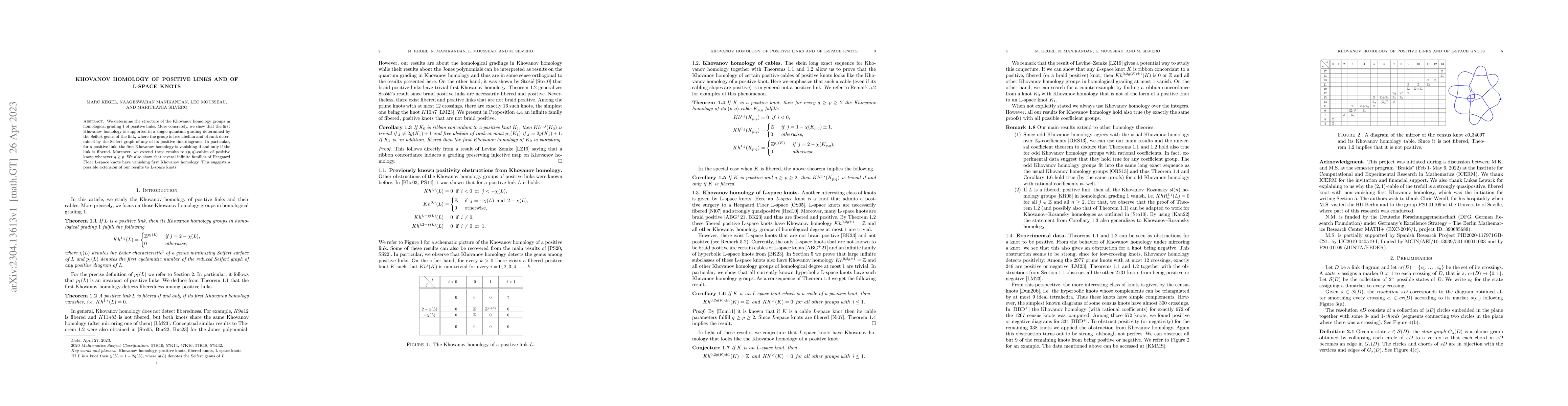 Thumbnail for Khovanov homology of positive links and of L-space knots