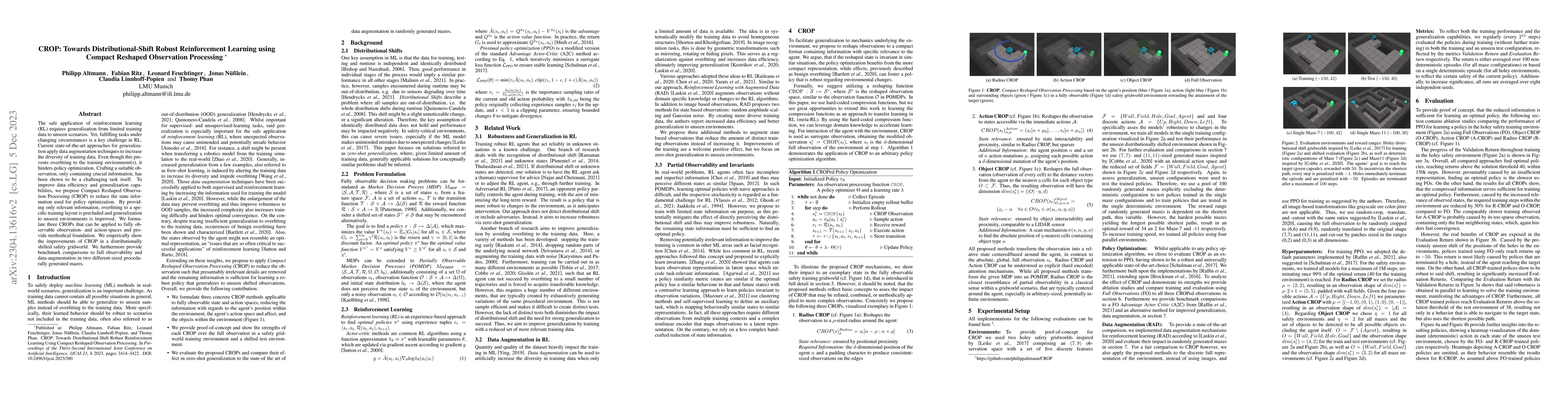 Thumbnail for CROP: Towards Distributional-Shift Robust Reinforcement Learning using
  Compact Reshaped Observation Processing